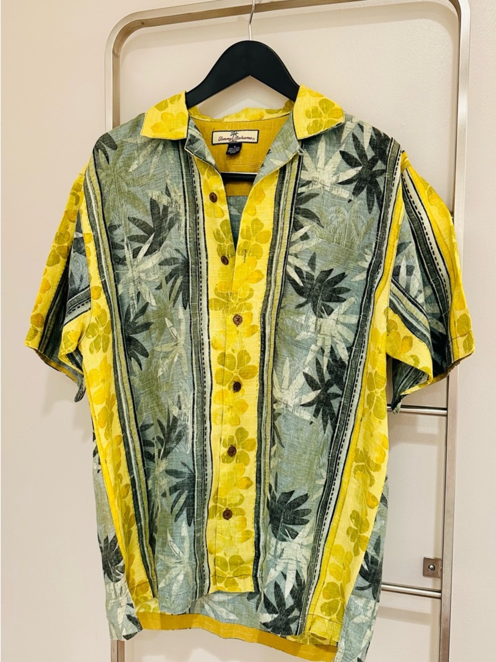 Tommy Bahama Yellow and Green Floral Stripe Camp Shirt